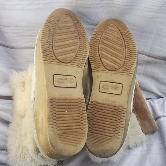 Vintage Garden Sport Italy Fur Leather Boots Size 37 White Tan Daisy Embroidered - Picture 9 of 11